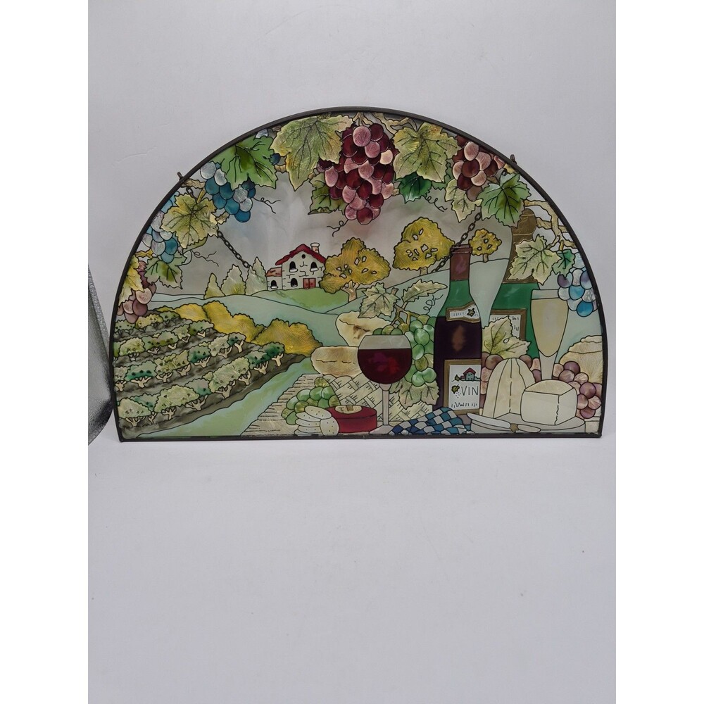 Joan Baker Designs Stained Glass Suncatcher Wine Vineyard Scene 17"x11"